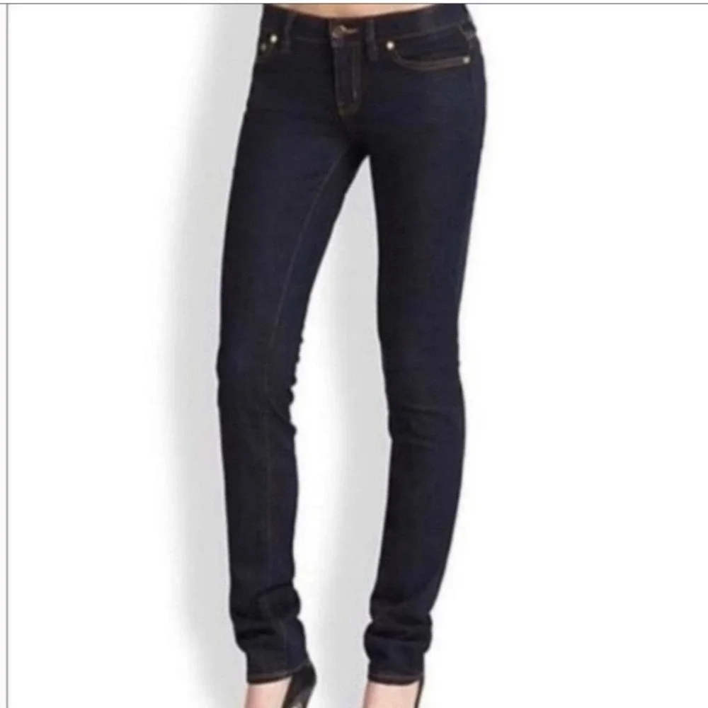 Tory Burch Super‎ Skinny Mid Rise Jeans Dark Wash Logo Pocket Size 31